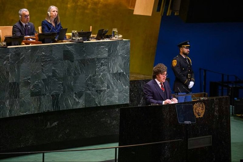 Javier Milei durante su discurso ante la Asamblea General de la ONU, donde reclamó por la soberanía de las Islas Malvinas.