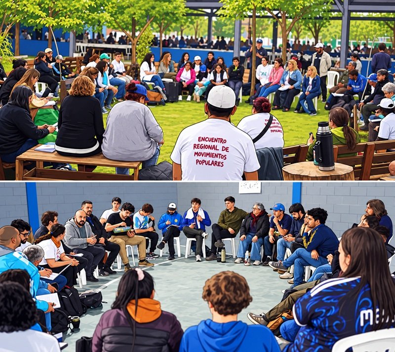 Encuentro Regional de Movimientos Populares en La Matanza, con representantes de organizaciones sociales, sindicales y del Vaticano.